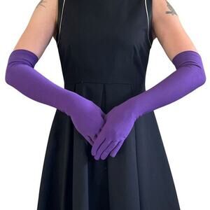Vintage Purple Stretch Long Elbow-Length Evening Gloves - Size S/M